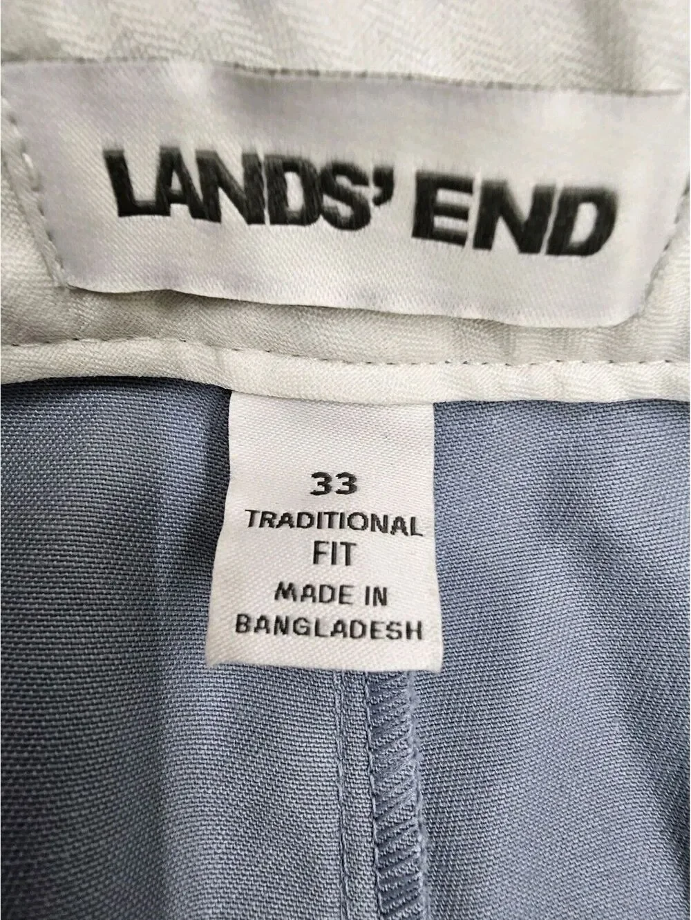 Land's End Mens 33x30 Traditional Fit No Iron Blue Flat Front 100% Cotton Pant